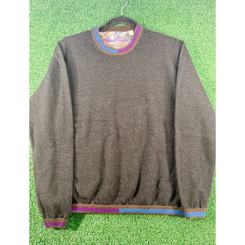 Robert Graham Sweater Kids L Charcoal Gray Classic Fit CrewneckSmall Hole